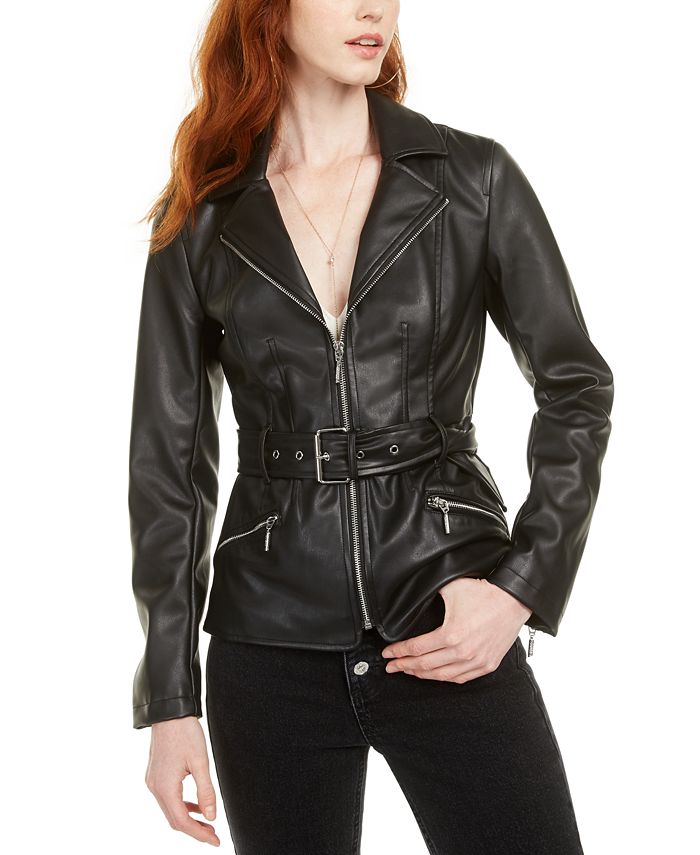 GUESS Teona Faux-Leather Jacket - Macy's