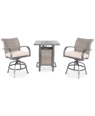Pacific Casual - Cane Estates Aluminum 3-Pc. Gathering Height Bar Set (Bar Table with Fire Pit & 2 Swivel Stools)