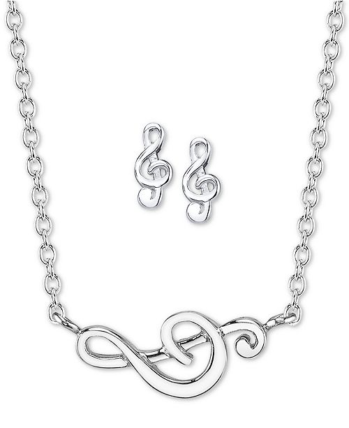 Unwritten Treble Clef Stud Earrings Pendant Necklace Set In Sterling Silver Reviews Fashion Jewelry Jewelry Watches Macy S
