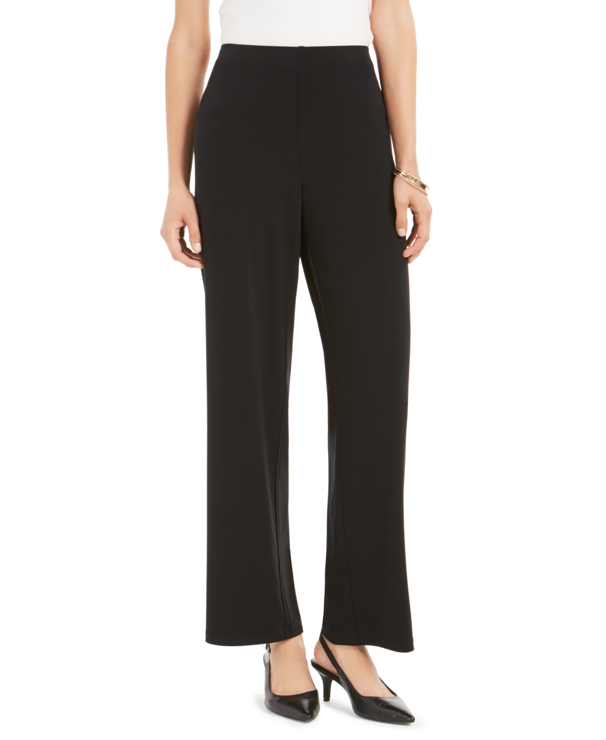 Women's Wide-Leg Pull-On Knit Pants, Created for Macy's - Deep Black