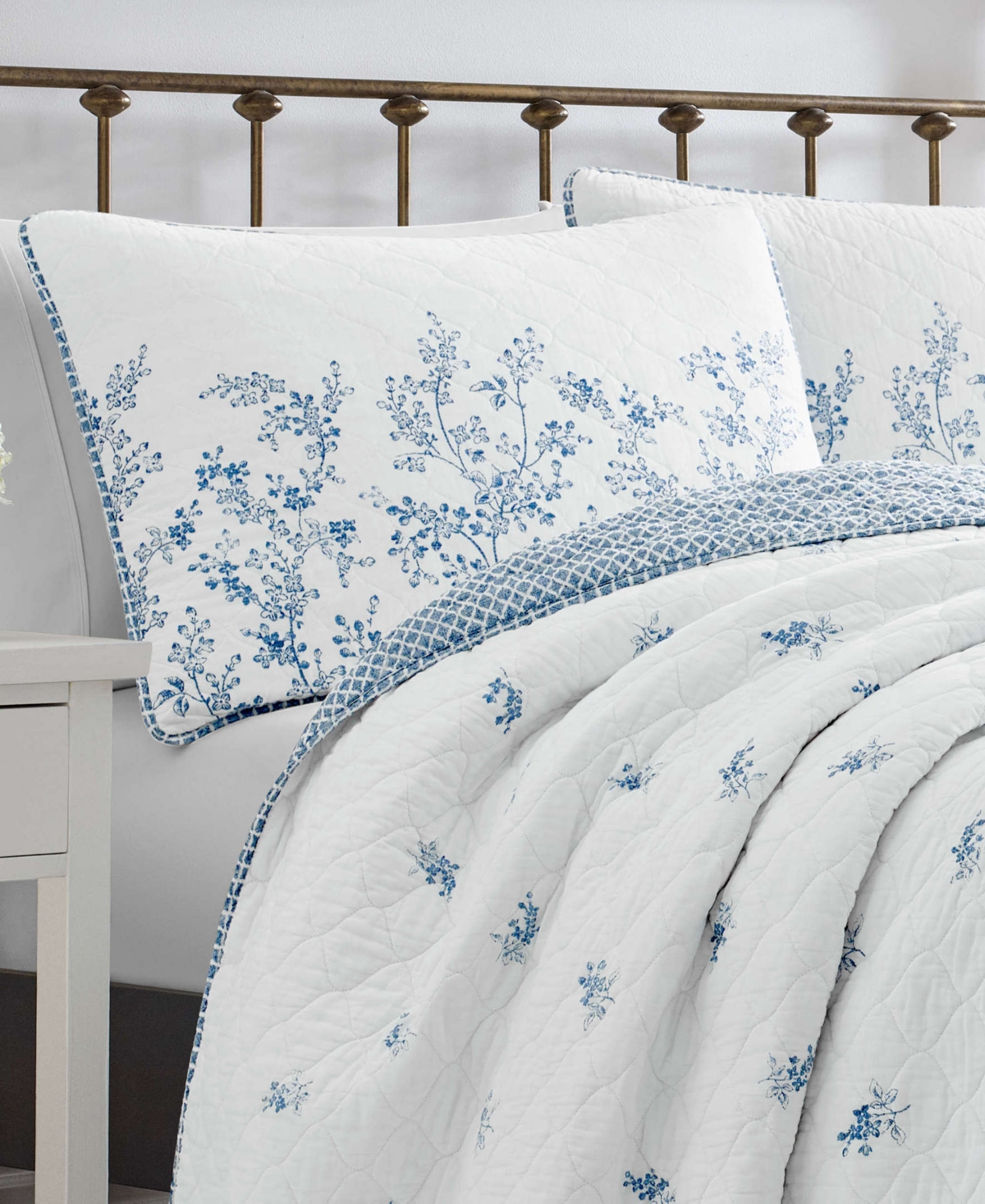 Laura Ashley Flora Cotton Reversible 3 Piece Quilt Set