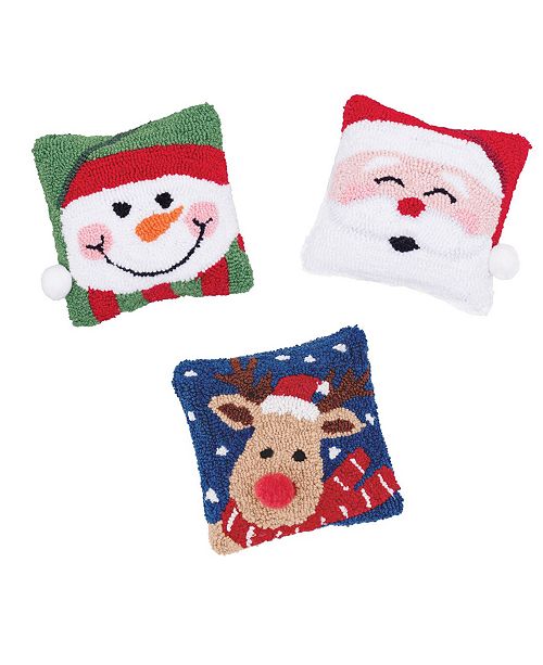 C F Home Set Of 3 Hooked Pillows Snowman Santa And Reindeer