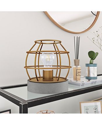 Hudson & Canal - Kennet Table Lamp With Antique Brass Cage And Concrete Pedestal