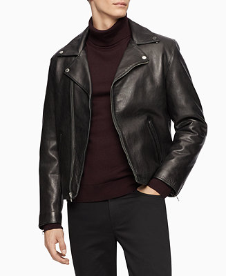 Calvin Klein Men's Leather Biker Jacket - Macy's