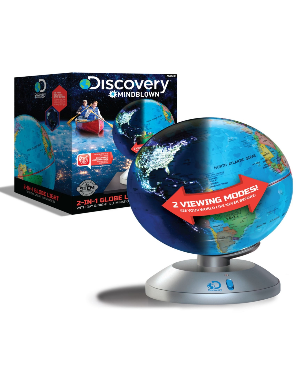 Discovery Mindblown Kids' 2 In 1 Globe Light, Day And Night Illumination In Blue
