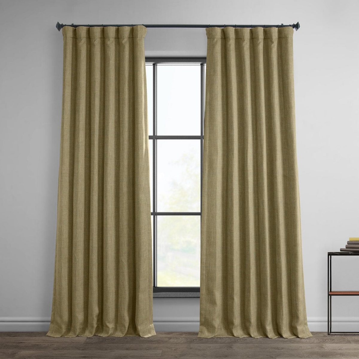 Half Price Drapes Nomad Tan Textured Faux Linen Room Darkening Curtain In Beige,tan