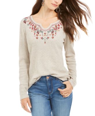 Style & Co - Petite Embroidered Thermal Top