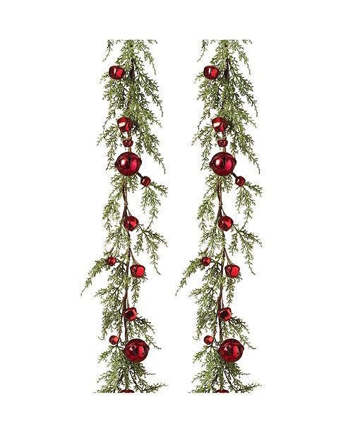 Sterling 5 Foot Long Holiday Garland With Red Jingle Bells Set Of 2