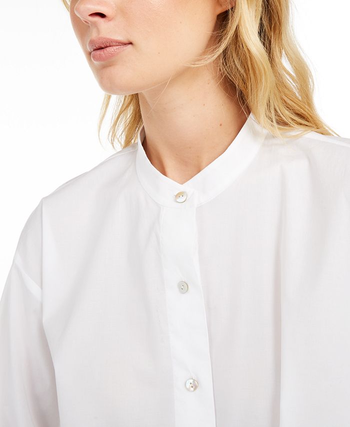 Eileen Fisher Mandarin-Collar Button-Down Top, Regular & Petite - Macy's