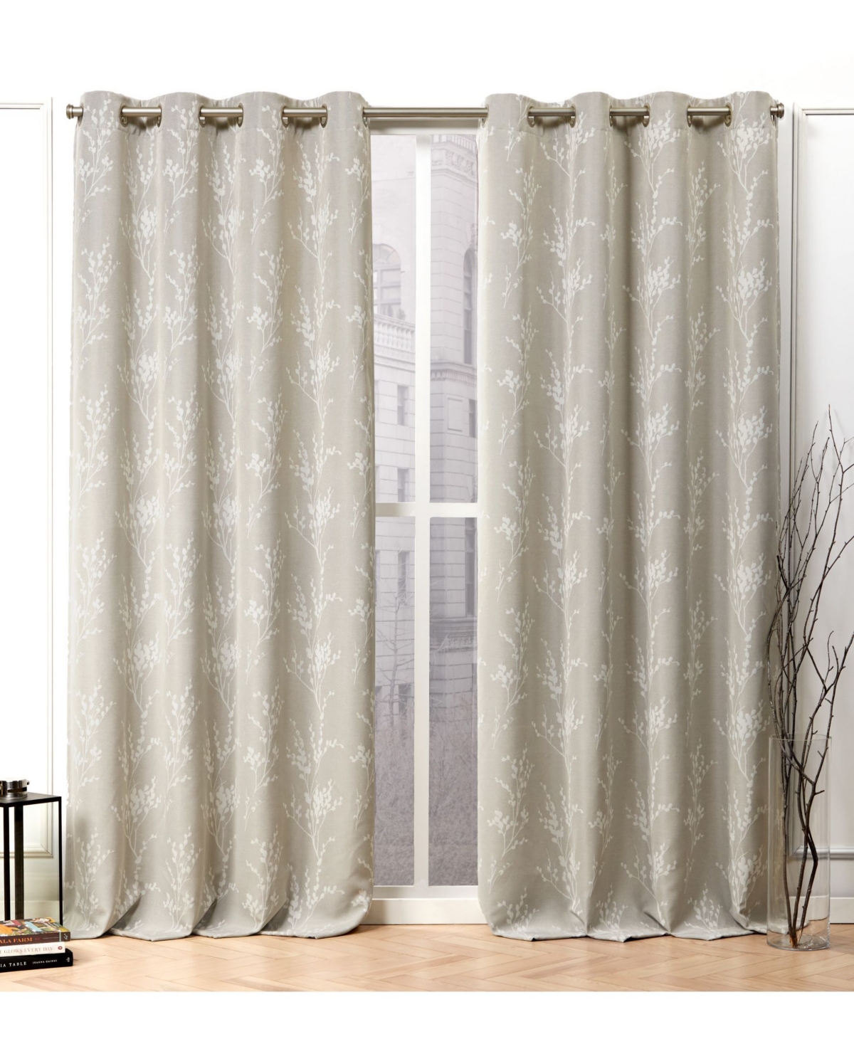 Turion Floral Blackout Grommet Top Curtain Panel Pair, 52" X 84" - Natural