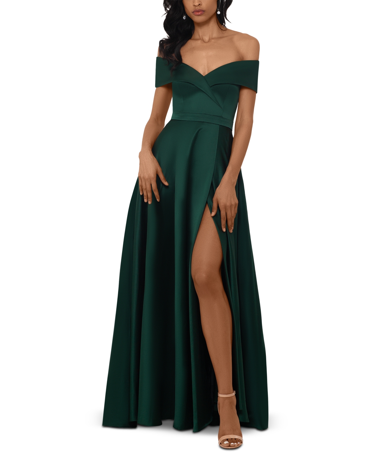 Xscape Satin Gown In Emerald Green