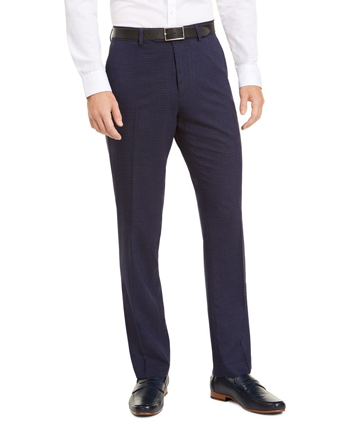 Perry Ellis Men's Slim-Fit Stretch Medium Blue Check Suit - Macy's