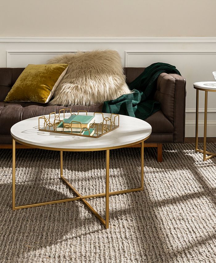 Walker Edison 2Piece Round Coffee Table Set & Reviews Furniture Macy's