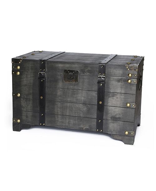 Vintiquewise Distressed Black Large Wooden Storage Trunk Coffee Table Reviews Furniture Macy S