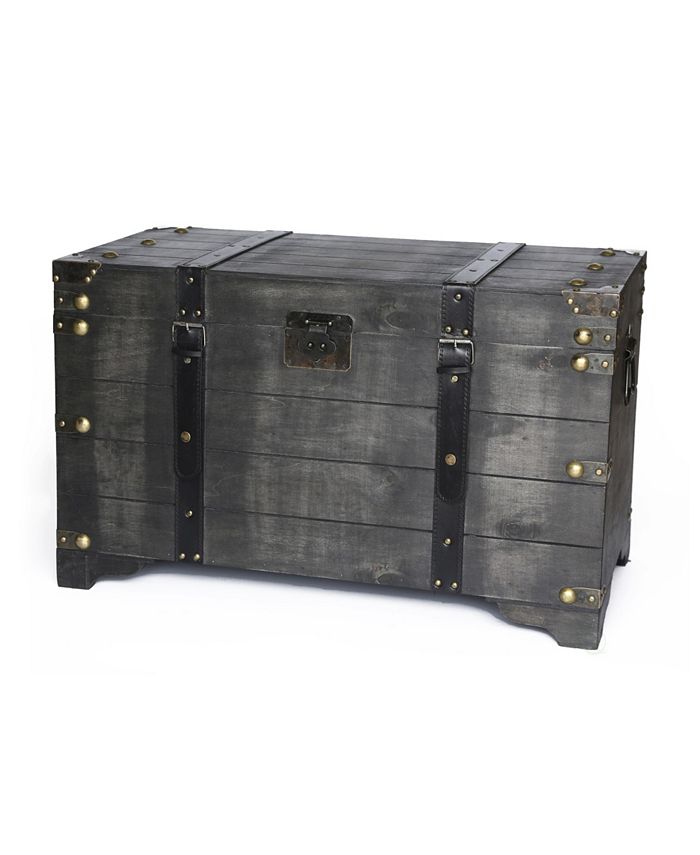 Vintiquewise Distressed Black Large Wooden Storage Trunk Coffee Table Reviews Furniture Macy S