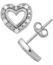 Diamond (1/10 ct. t.w.) Heart Button Earrings in Sterling Silver
