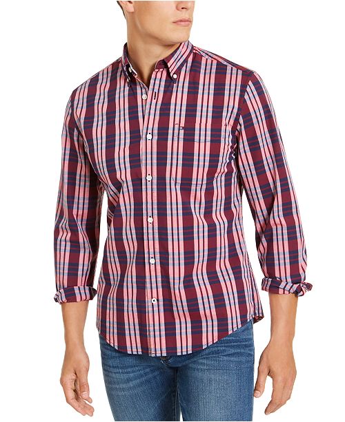 Tommy Hilfiger Men S Custom Fit Stretch Nash Plaid Shirt