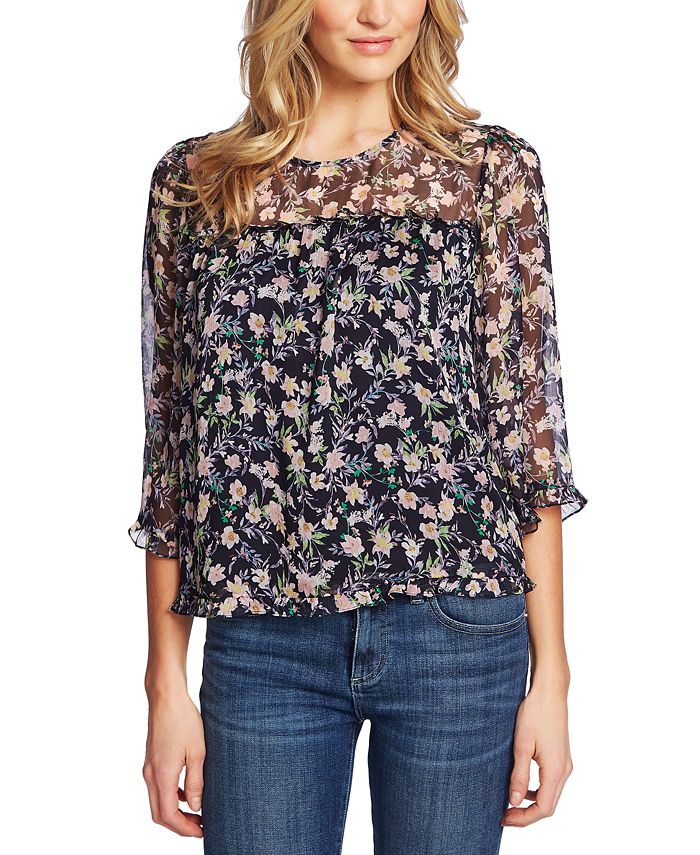 CeCe Floral-Print Ruffled Top - Macy's