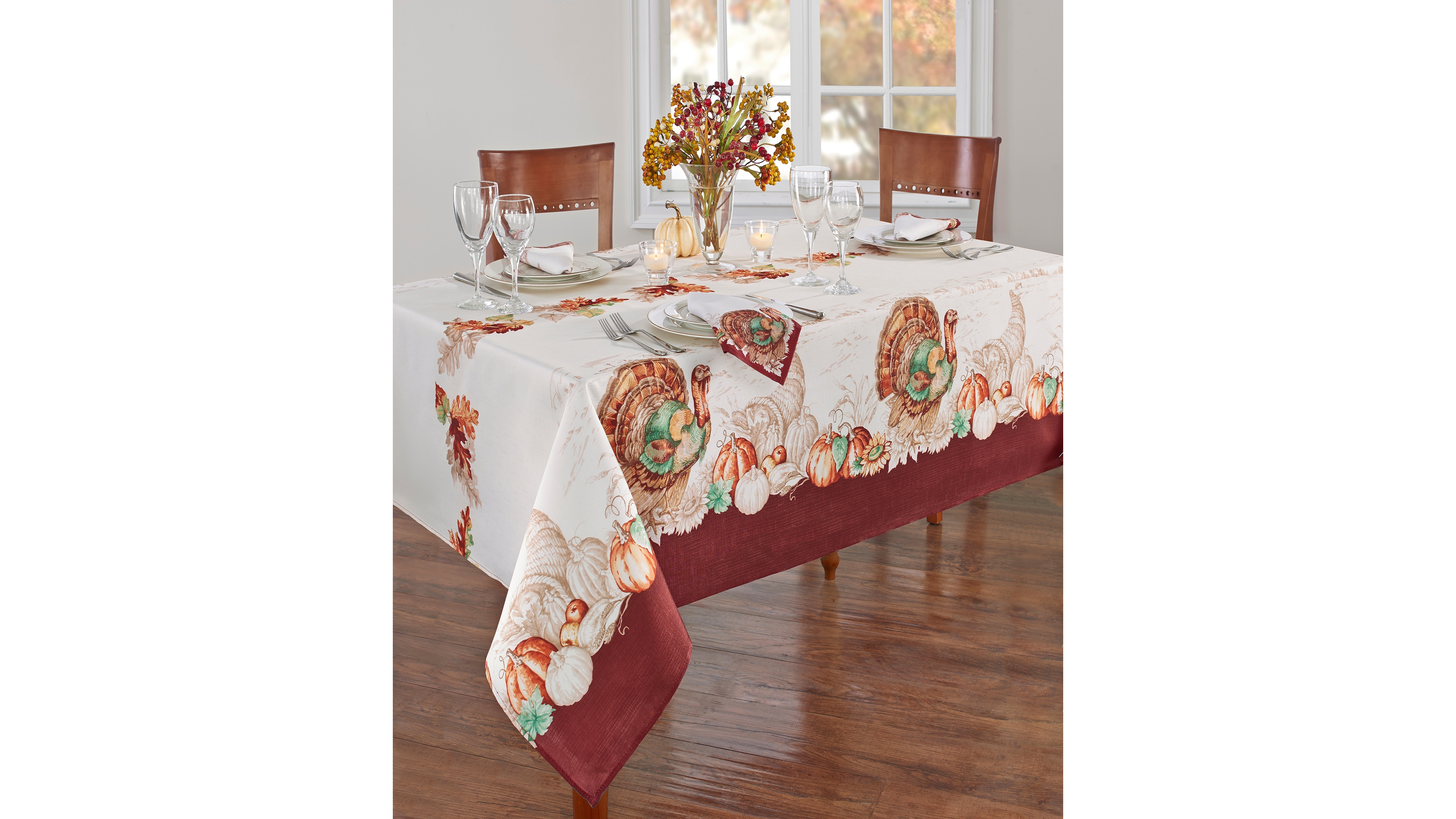 Elrene Holiday Turkey Bordered Fall Tablecloth, 60" x 120"