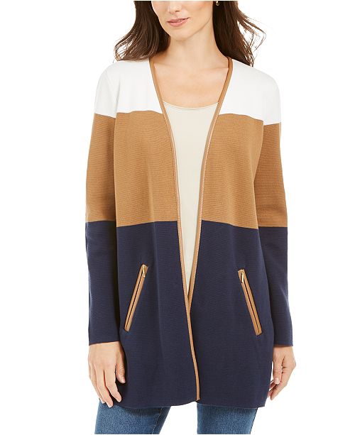 Charter Club Women's Milano Cotton Open Front Cardigan Brown Size XX-Large