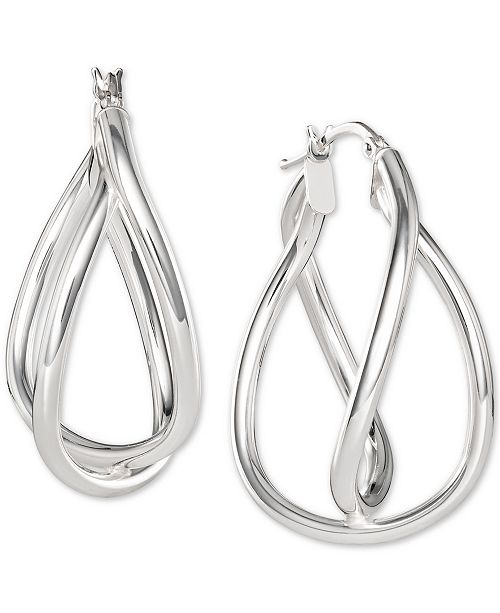 Macy's Twisted Double Hoop Earrings in Sterling Silver & Reviews ...