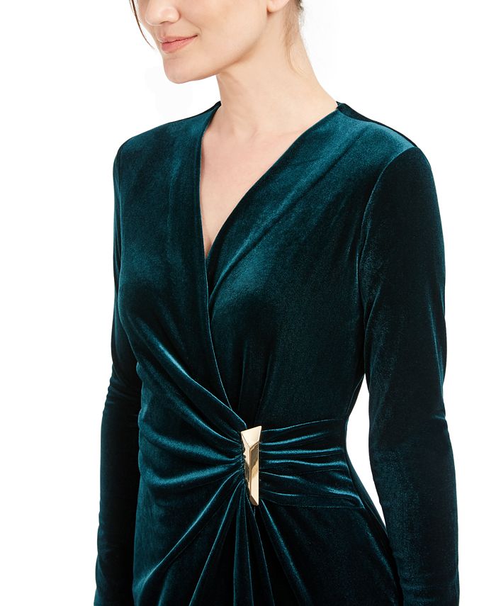 Calvin Klein Velvet Wrap Dress - Macy's
