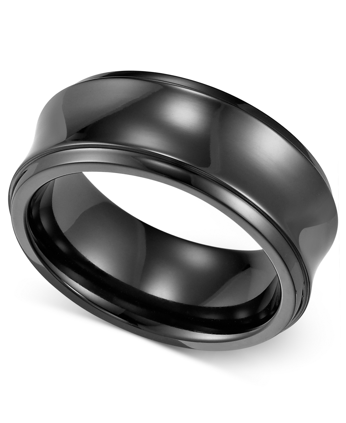 Men's Black Titanium Ring, Concave Wedding Band (8mm) - Black Titanium
