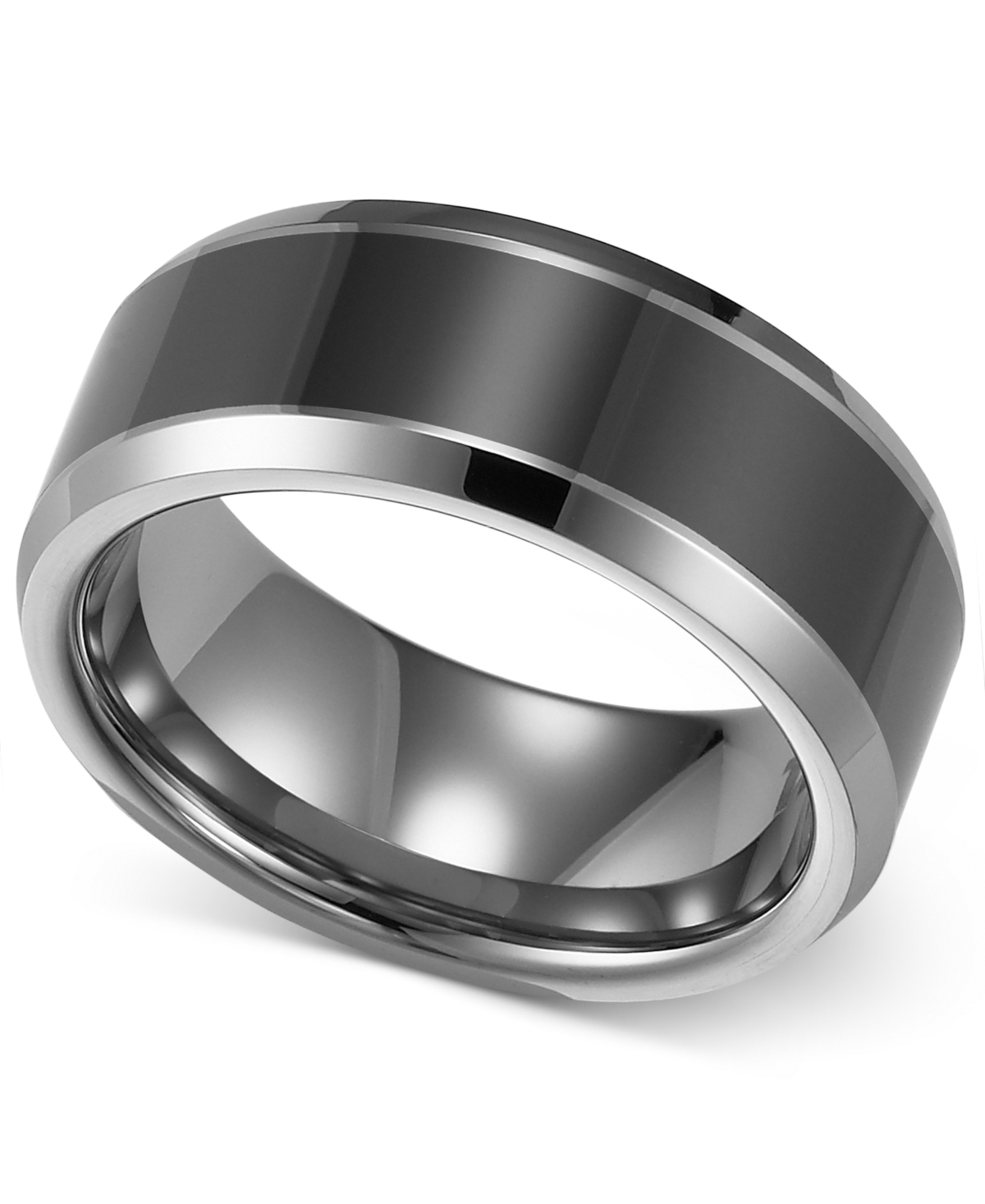 Men's Tungsten Carbide and Ceramic Ring, 8mm Wedding Band - Tungsten