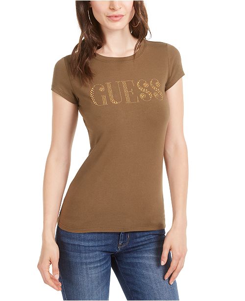 Guess Cotton Beaded Logo T Shirt Reviews Tops Macy S