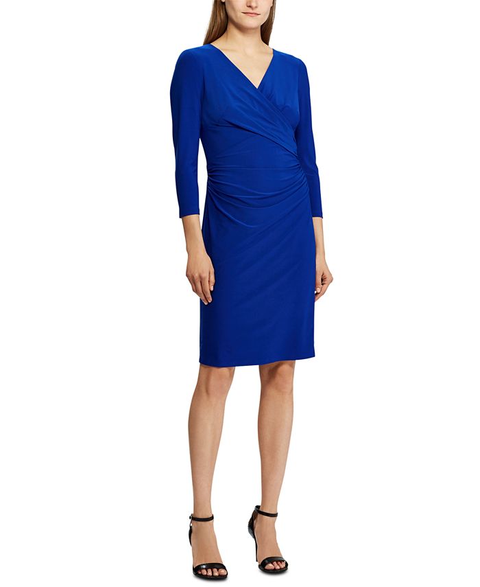 Lauren Ralph Lauren Petite 3/4-Sleeve Ruched Jersey Dress - Macy's