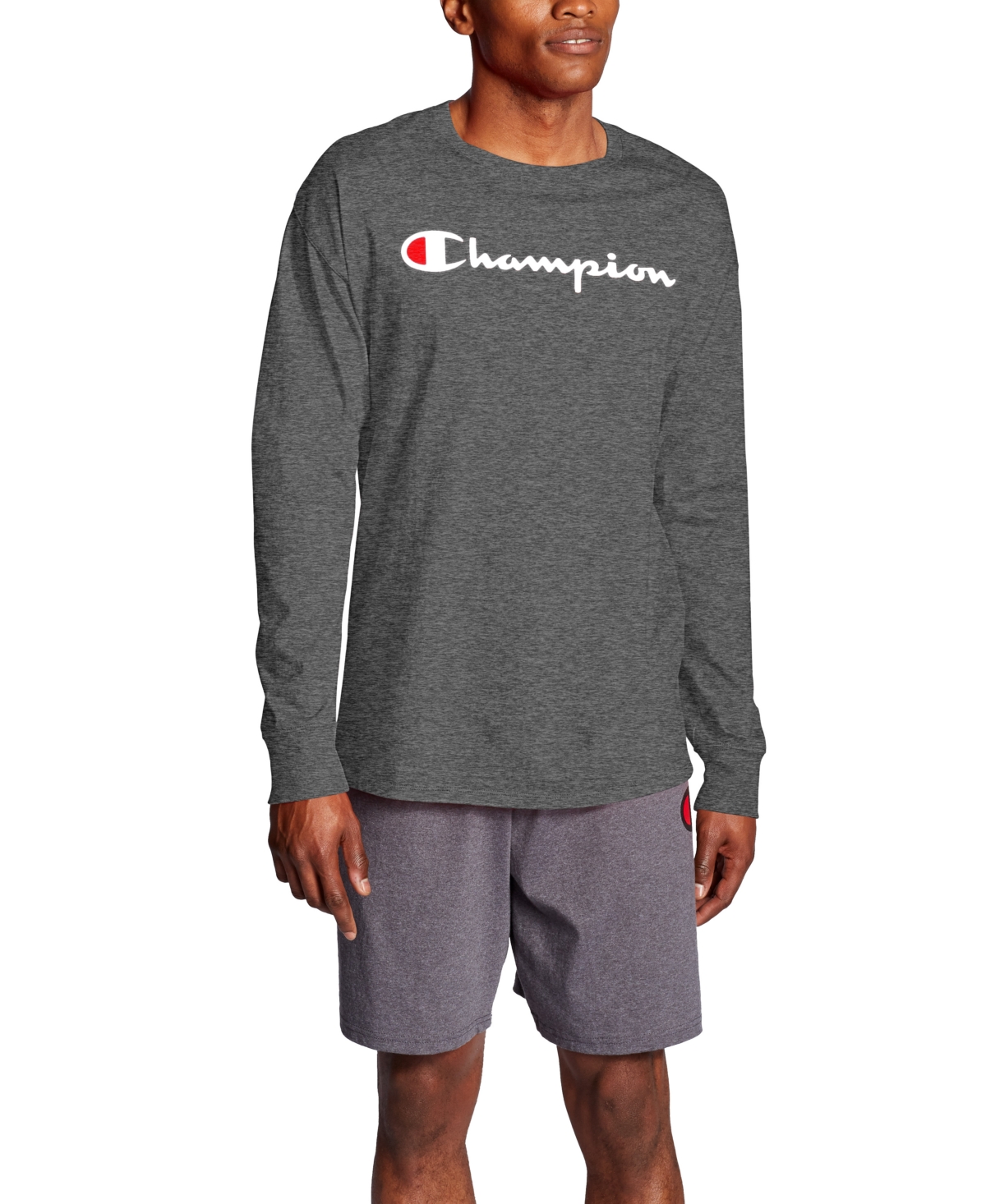 Champion Men's Script-Logo Long Sleeve Tshirt -White