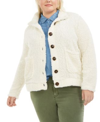 Planet Gold - Trendy Plus Size Button-Down Fleece Jacket