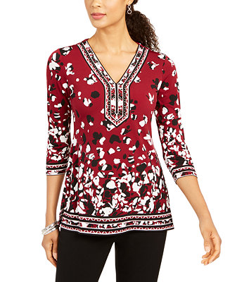 JM Collection Printed Rhinestone-Embellished Tunic, Created for 