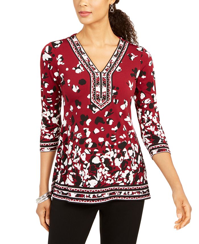 JM Collection Printed Rhinestone-Embellished Tunic, Created for Macy's ...