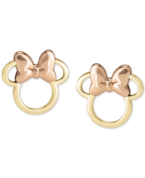 image of Disney Children-s Minnie Mouse Silhouette Stud Earrings in 14k Gold & Rose Gold