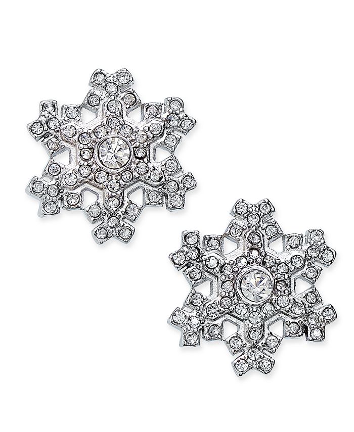 Charter Club Silver-Tone Crystal Snowflake Stud Earrings, Created for ...