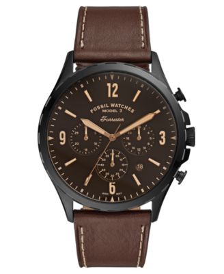 Fossil - Men's Chronograph Forrester Brown Leather Strap Watch 46mm