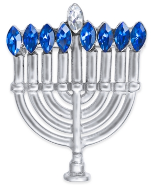image of Holiday Lane Silver-Tone Crystal Menorah Pin, Created for Macy-s