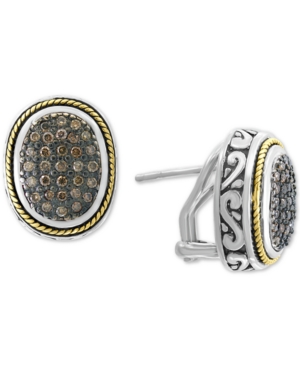 image of Effy Diamond Cluster Stud Earrings (5/8 ct. t.w.) in Sterling Silver & 18k Gold