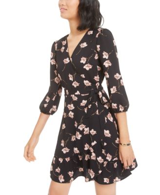 Bar III - Juniors' Floral-Print Wrap Dress