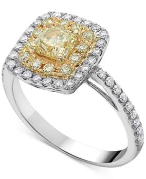 image of White & Yellow Diamond Halo Ring (1-1/4 ct. t.w.) in 14k White Gold