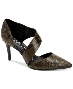 image of Calvin Klein Women-s Gella Snake-Print Asymmetrical Dress Pumps Women-s Shoes