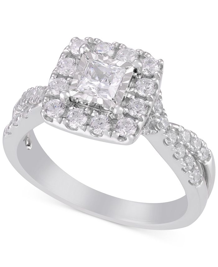 Macy's - Diamond Princess Halo Engagement Ring (1 ct. t.w.) in 14k White Gold