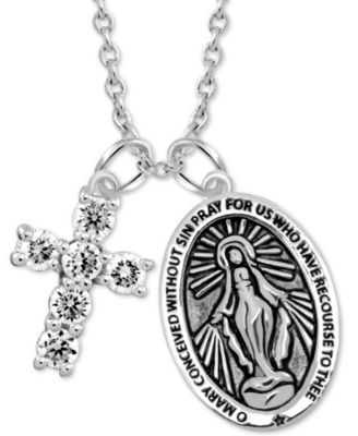 Symbols Of Strength Cubic Zirconia Cross Mary Medallion 18 Pendant Necklace In Fine Silver Plate Reviews Fashion Jewelry Jewelry Watches Macy S