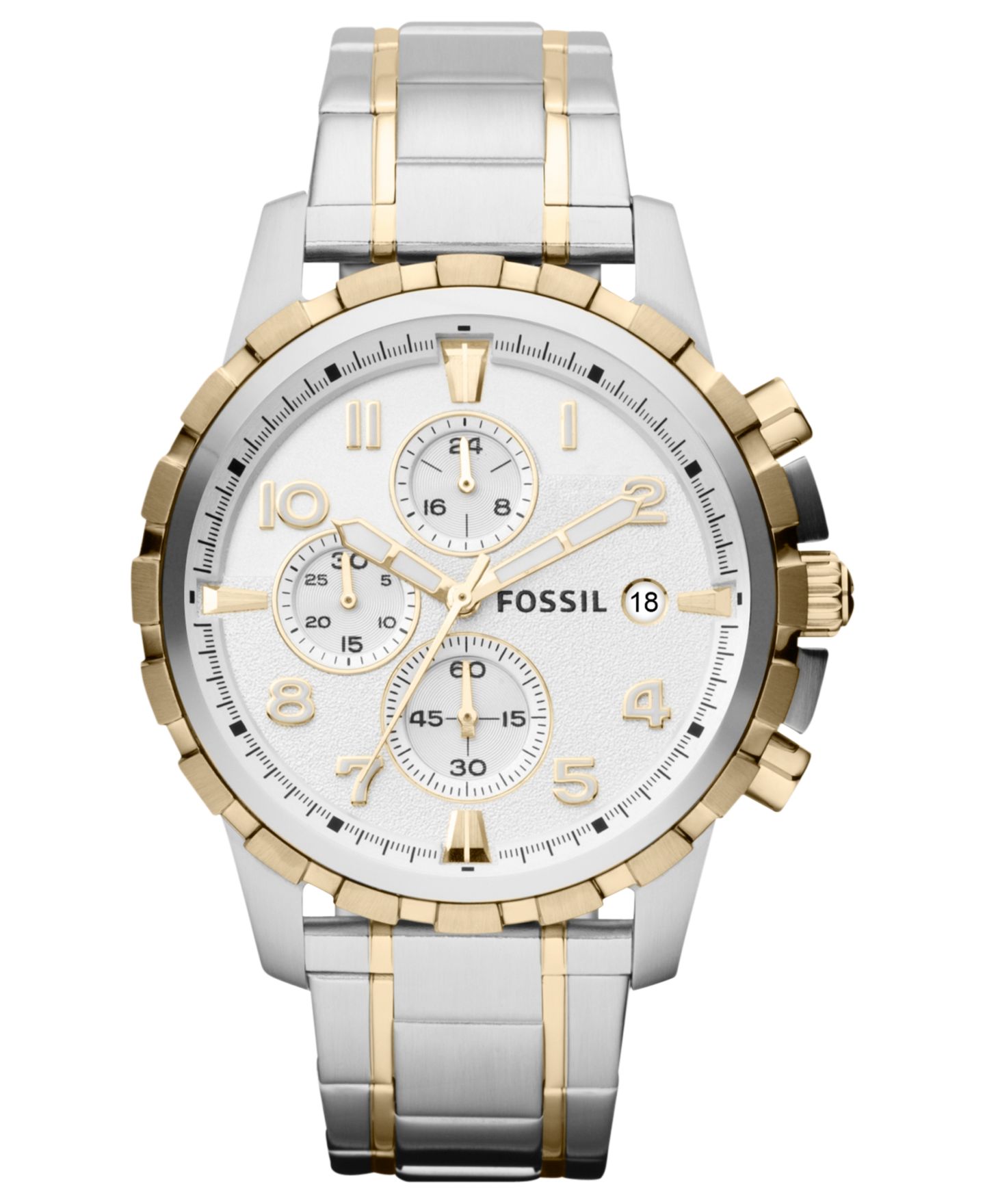 Мужские часы Fossil Chronograph Dean Two-Tone Stainless Steel Bracelet Watch 45mm FS4795, цвет: Двухцветный — фото 1