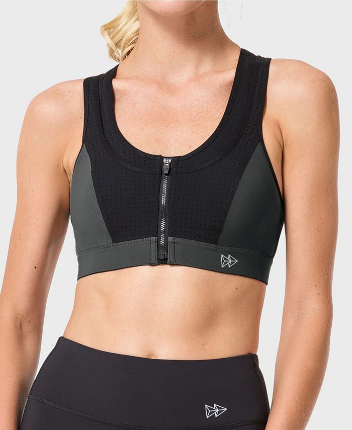 Yvette Upgraded Women's Zipper Front Sports Bra - High Impact Support Full  Figure Plus Size Strappy Workout Bra - Macy's