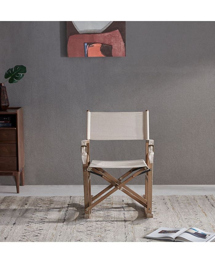 Burnham Home Designs Folding Wooden Rocking Chair with Linen Seat - Macy's