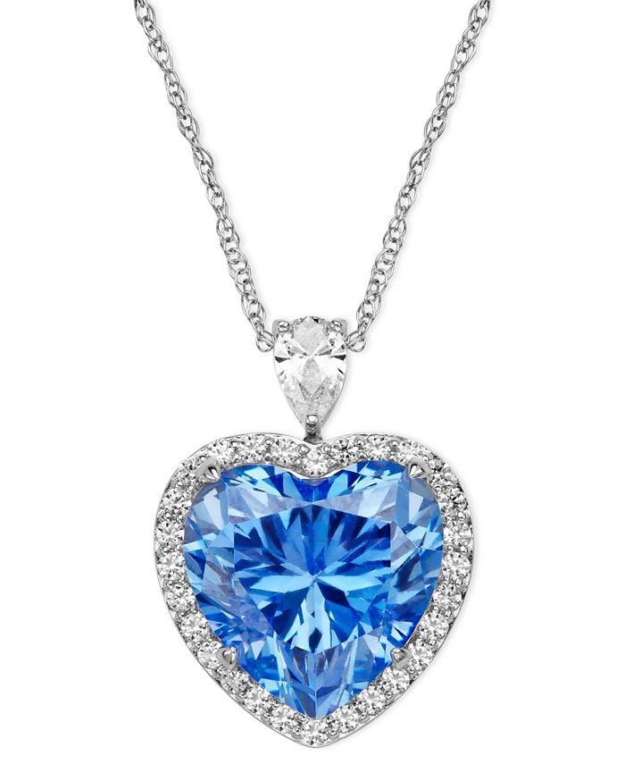 Arabella Sterling Silver Necklace Blue and White Swarovski Zirconia Heart Pendant 19 5 8 ct. t.w. Macy s