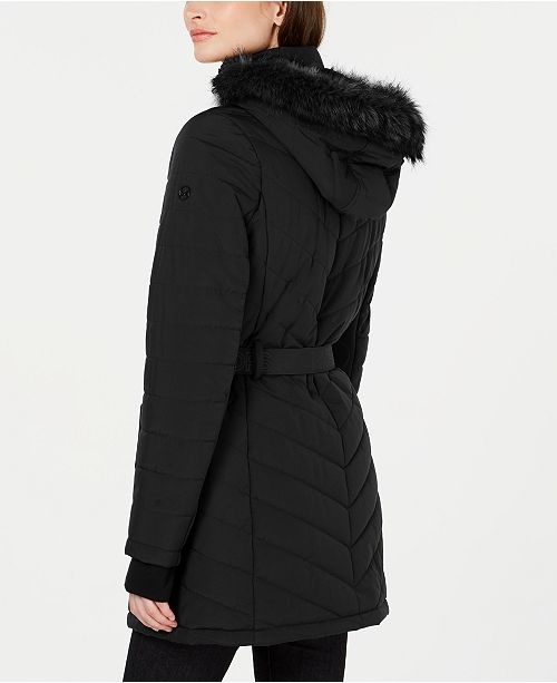Michael Kors Active Belted Hooded Faux-Fur-Trim Puffer Coat & Reviews ...
