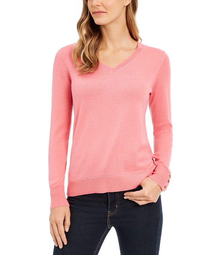 Charter Club Merino Wool Button-Cuff V-Neck Sweater, Created for Macy's ...
